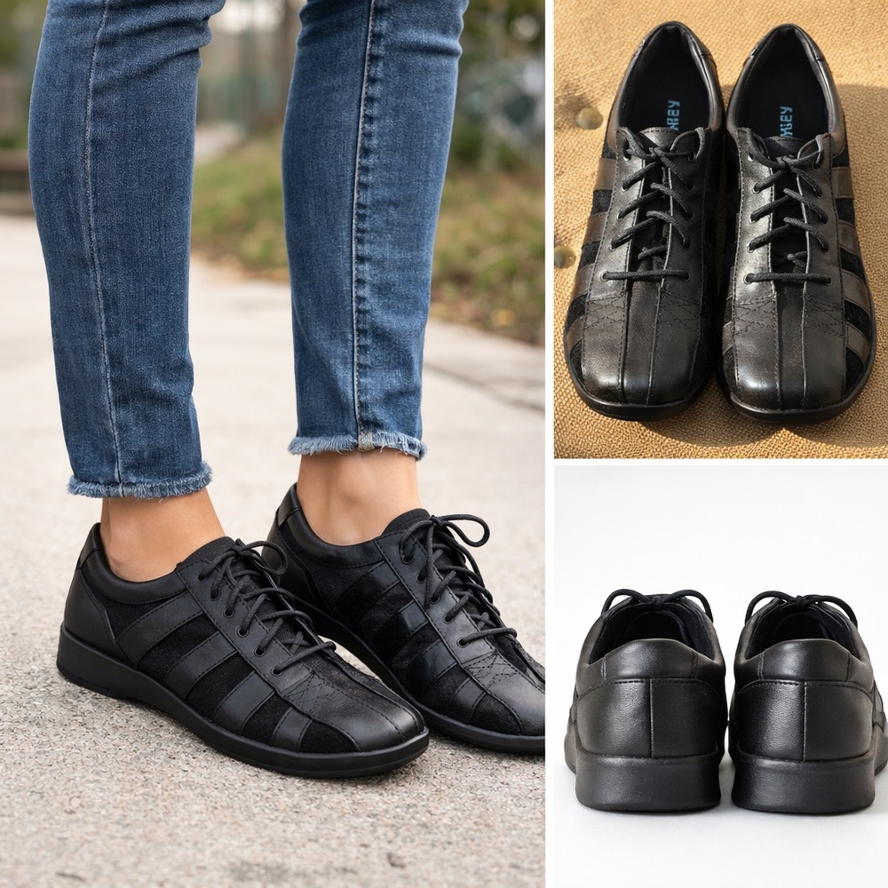 Apex Women’s Black Leather Comfort Lace Up Shoes US 8.5 M Orthopedic Walking